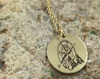 Dainty Compass Mountain Necklace,solid gold 14K,Compass necklace,traveler gift necklace for gift,necklace mountain,personalized compass