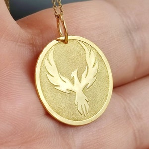 Solid Gold 14k Phoenix Bird Necklace, Personalized Phoenix Gold Pendant, Phoenix Jewelry, Strength & Renewal Symbol, necklace for gift