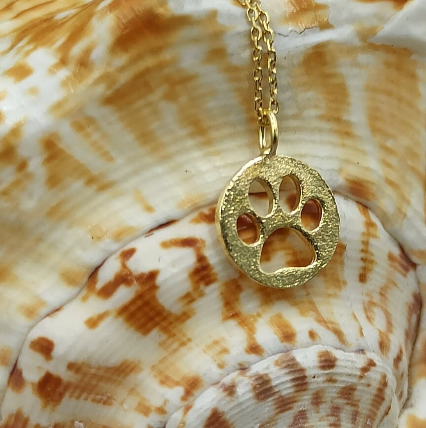Dainty Dog Print Necklace Solid Gold 14kpaw Dog Printanimal Etsy