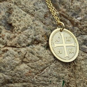Dainty Cross Necklace,Greek Orthodox Jewelry, ICXC NIKA Coin Pendant, Baptism Gift for Girl,ICXC necklace,necklace for gift