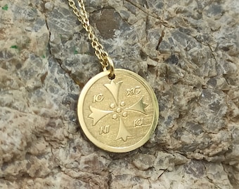 cross Solid Gold 14k,Constantine Necklace,CROSS ICXC NIKA Cross Pendant,Necklaces For Women,Protection Religious Charm,necklace for gift