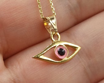 Evil Eye Necklace Solid Gold 14k Evil Eye,mom Gift for Her necklace for women dainty charm greek good luck,necklace for gift,valentine day