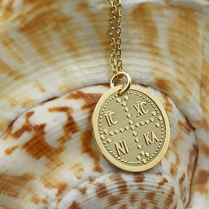 Dainty Cross Necklace,Orthodox Jewelry, ICXC NIKA Coin Pendant, Baptism Gift for Girl,ICXC necklace solid gold 14k,necklace for gift