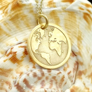 World Map Necklace Travel Necklace gold 14k,Dainty necklace map world, necklace for gift,World Map solid gold,necklace for women,map 1.60cm