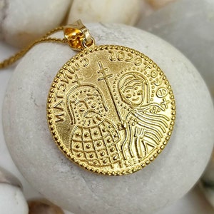 Constantin pendant solid gold 14k, ICXC NIKA Coin Pendant, Greek Orthodox Jewelry, necklace for gift,Baptism Gift, Constantine&#39;s and helen&#39;s