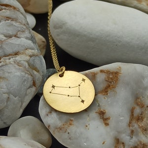 Dainty Gemini solid gold 14k Celestial Constellation Necklace, Personalized Solid Gold Matte Finish Pendant, Gemini Gold Necklace