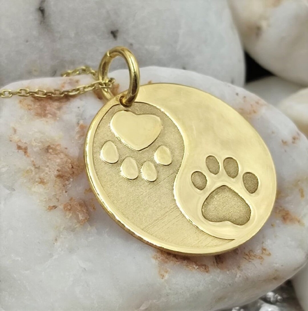 Yin Yang Dog Solid Gold 14k, Dog Print Necklace,necklace for Gift,dog Jewelry,dainty Paw Print ...