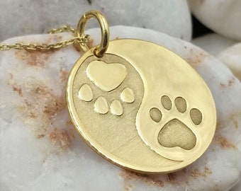 Yin Yang dog solid gold 14k, dog print necklace,necklace for gift,dog jewelry,dainty paw print,yin yang symbol,symbol necklace,gift necklace