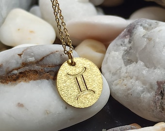 dainty Gemini zodiac necklace solid gold 14k,Necklace,Pendant Necklace,Zodiac Horoscope necklace,negklace for gift,necklace zodiac
