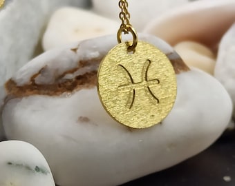dainty Pisces zodiac necklace solid gold 14k,Necklace,Pendant Necklace,Zodiac Horoscope necklace,negklace for gift,necklace zodiac