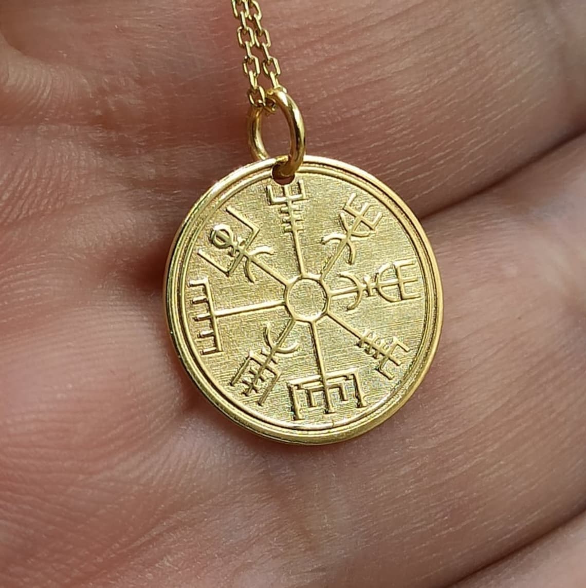 Viking Vegvisir Solid Gold 14k Viking Necklace Personalized Etsy