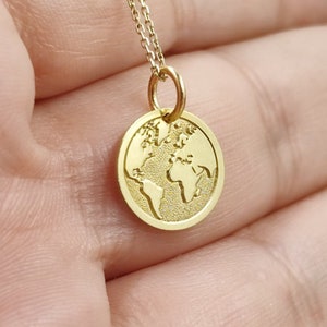 World Map Necklace Travel Necklace gold 14k,Dainty necklace map world, necklace for gift,World Map solid gold,necklace for women