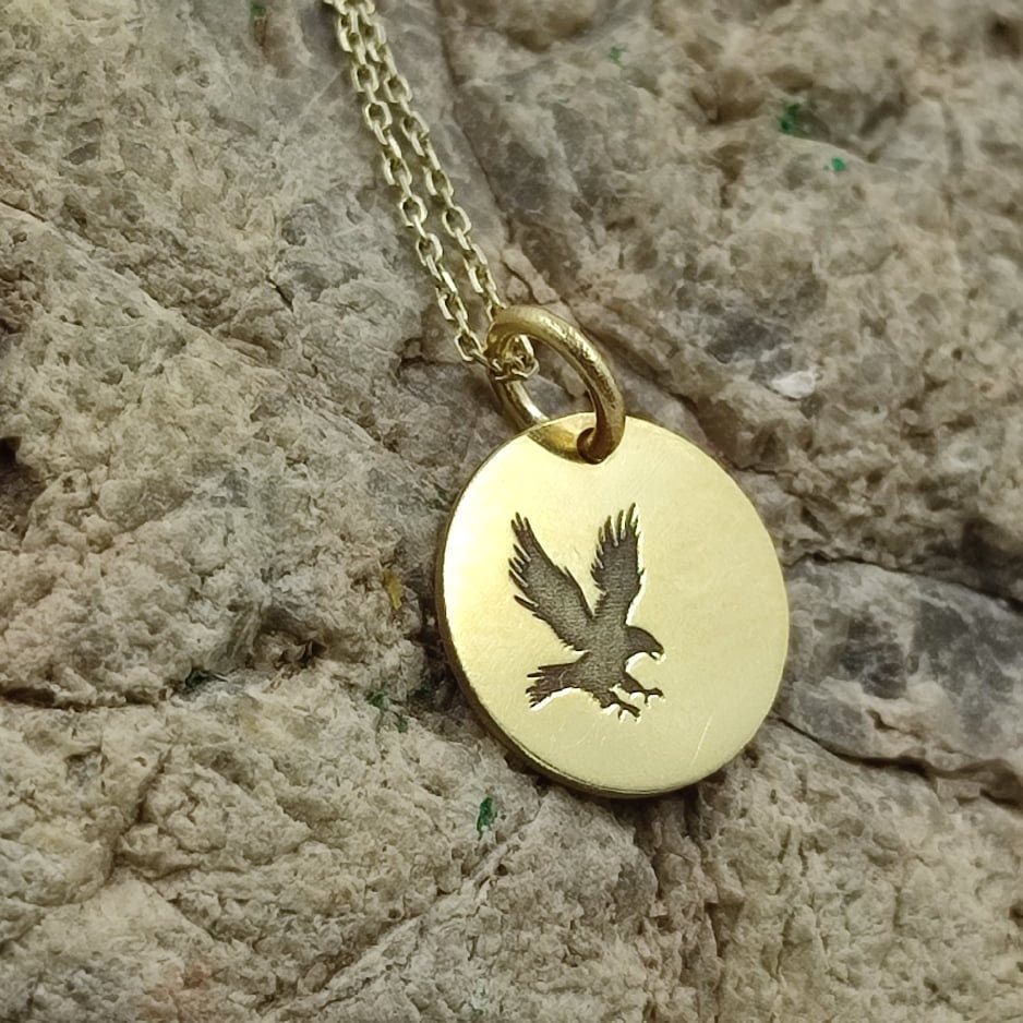 Handmade 14k Yellow Gold Eagle Pendant | Real Gold Eagle Charm