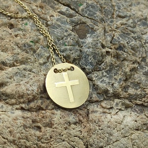 cross necklace,Solid Gold Coin,dainty cross necklace,Gold Disc Necklace,Dainty cross Necklace 14k, Gold Coin Pendant,necklace for gift