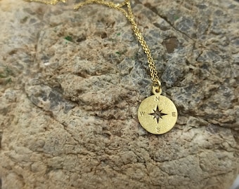 dainty Compass necklace solid gold 14k, compass jewelry, necklace for gift,compass charm,personalized compass, custom pendant, traveler gift