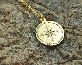 Compass necklace, compass jewelry,14K Dainty gold necklace, compass gift, compass charm, personalized compass, custom pendant, traveler gift