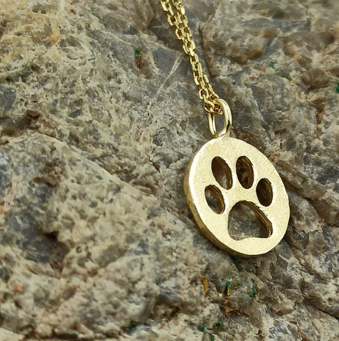 Dainty Dog Print Necklace Solid Gold 14k,paw Dog Print,animal Print