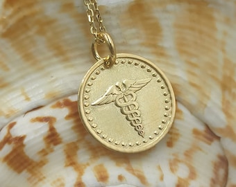 Solid Gold 14k medical Necklace, Pesronalized Pendant,Symbol of Medicine,Medical Pendant,necklace gift,medical jewelry,dainty medical symbol