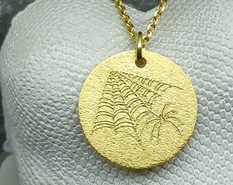 Spider necklace gold 14k,dainty Spider gold necklace,Cobweb necklace,gold solid necklace,