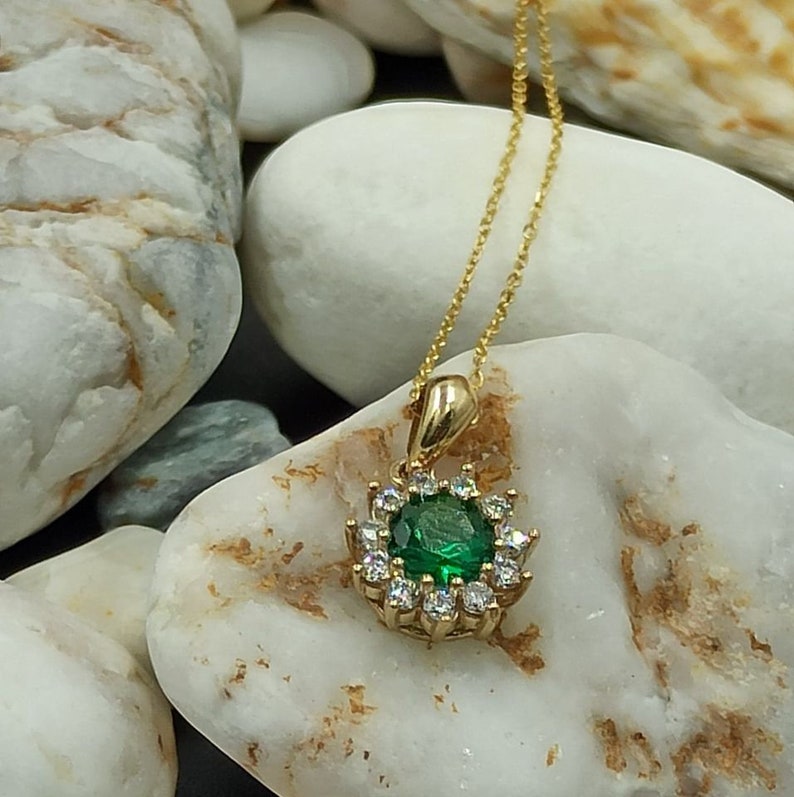 Emerald Necklace Solid Gold 14kgreen Emerald Pendantnecklace | Etsy