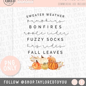 Herbst Liste PNG - Herbst Herbst Sublimation Design Download - Herbst Dinge png , Herbst Kissen Sublimationsdatei, Boho Sublimation, niedliche PNG Designs