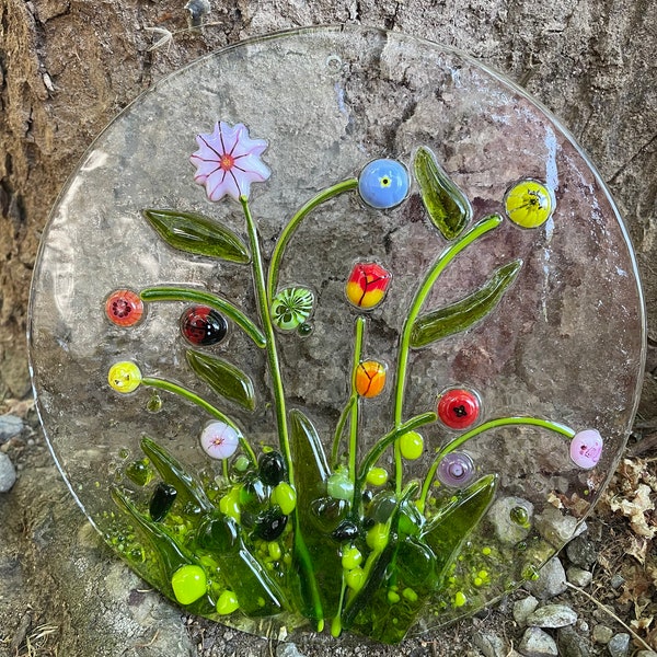 Blumenwiese rund in 15cm Sonnenfänger Fensterbild