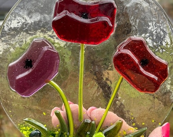 Bunter Mohn rund in 15cm Sonnenfänger Fensterbild