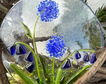 Blaue Blumen rund in 15cm Sonnenfänger Fensterbild