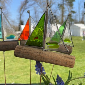 Sailboat with driftwood garden stake or suncatcher
