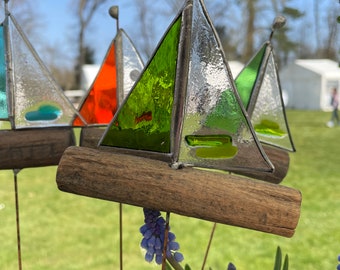 Sailboat with driftwood garden stake or suncatcher