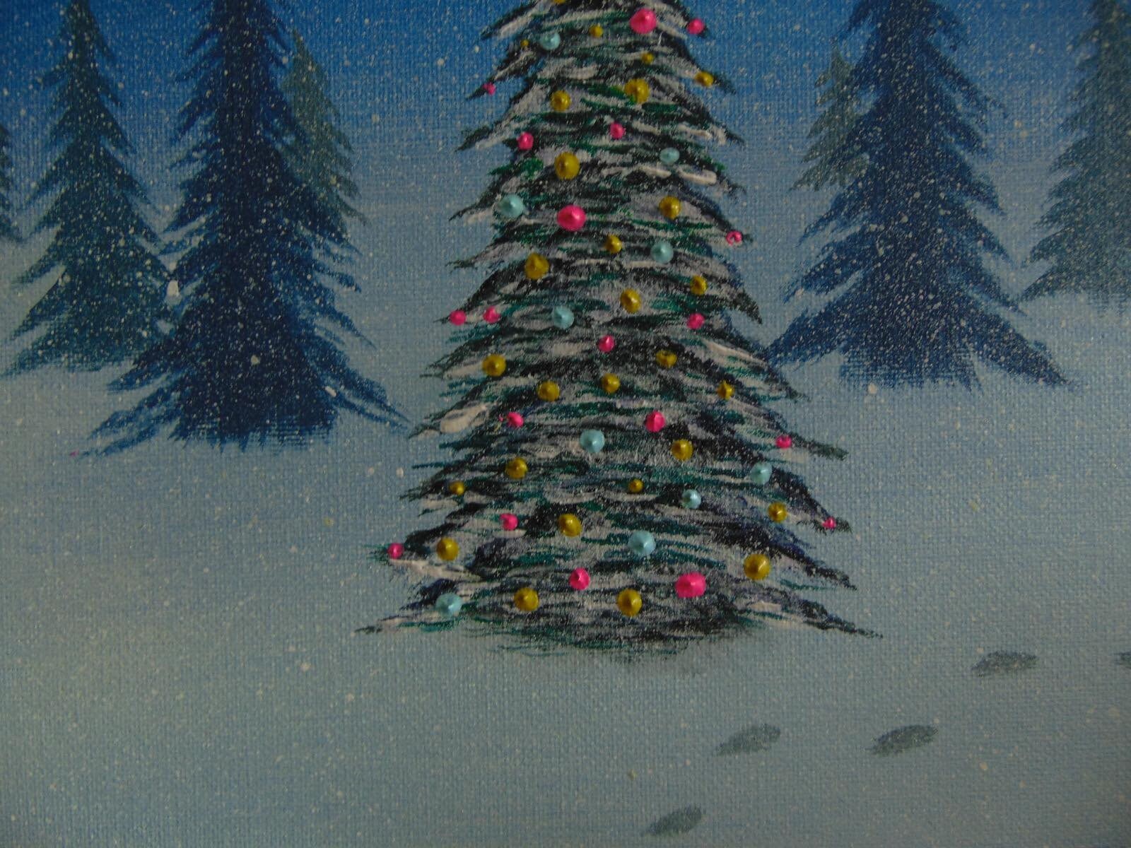 Festive Christmas Tree Forest Painting on Canvas! Hand Painted