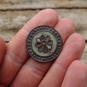 Large medieval bronze and enamel button, circa 15th century, metal detecting find, historical button