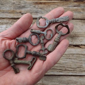 Juego de 8 llaves de barril antiguas deformadas, llaves antiguas pequeñas, llaves vintage pequeñas, llave genuina del siglo XIX, hallazgo de detección de metales