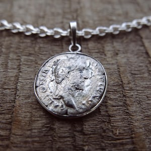 Ancient Roman silver coin necklace, authentic roman denarius pendant, antique roman coin set in sterling silver, emperor Antoninus Pius coin