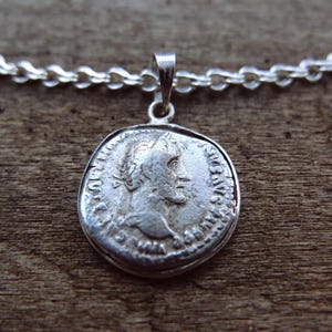 Roman emperor's Antoninus Pius genuine coin pendant, authentic roman denarius necklace, Ancient Roman coin into sterling silver bezel