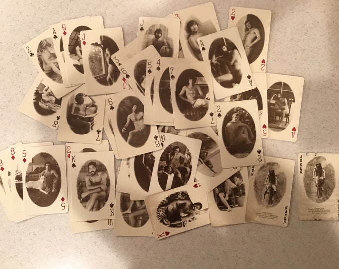 Vintage 1972, Naked Men Playing Cards, Bo Tree Productions, Each One a Different Photo, Rare