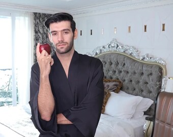 Men silk kimono | Honeymoon silk robe long | Silk satin Japanese kimono robe | Romantic long kimono | Sexy kimono | Romantic gift men