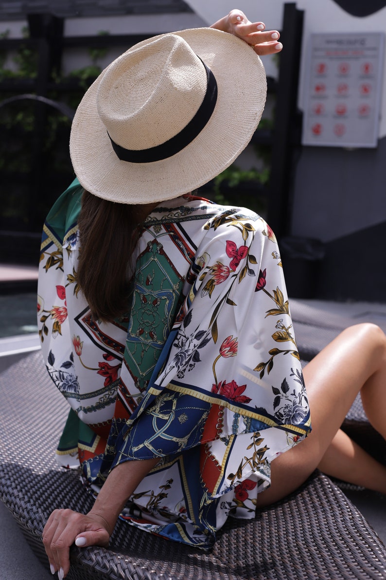 Short Kimono Cardigan Robe Beachwear Women's Cover-Up Dress Short Rayon Light Fabric Cover Up Boho Festival Beachwear Cover Up image 8