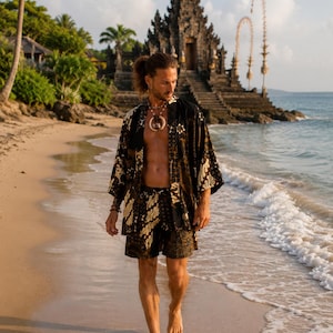 Men's Batik  Dola Silk® ApheaFashion Collection™Kimono Robe and Boxer Set, Bali Resort Loungewear