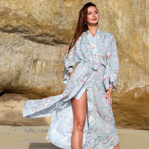 Floral Silk Kimono Robe: Japanese Style Beach Cover-Up
