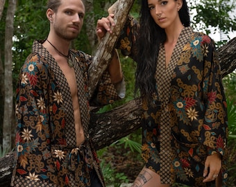 Boho Bali  Kimono Robe Set: Matching His and  Her  Pajamas