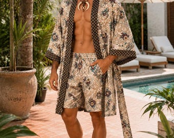 Dola Silk™ ApheaFashion Brand collection Kimono Robe, Boho Resort Beach Cover Up, ApheaFashion Print
