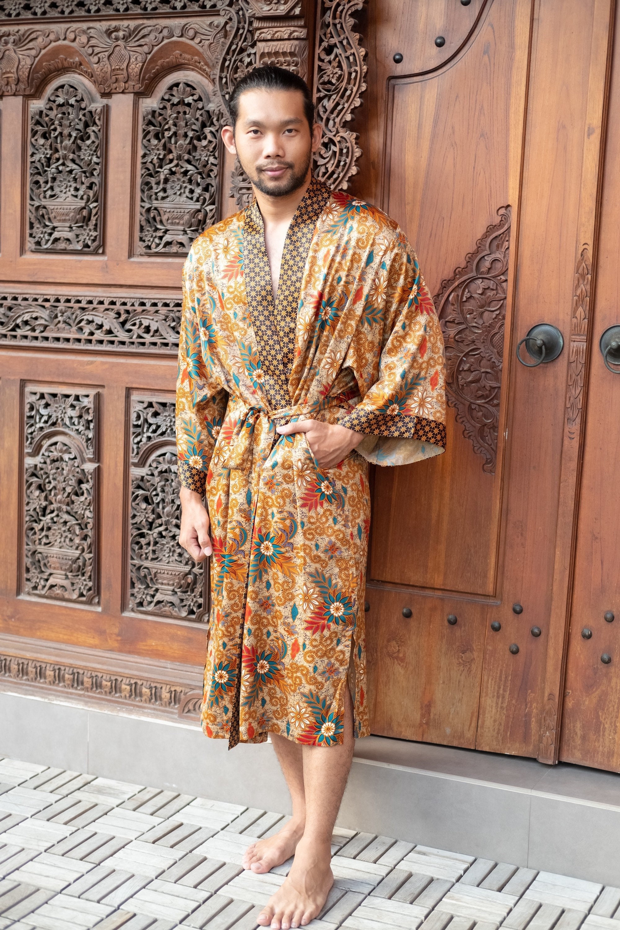 Red Silk Blend Mens Kimono Robe, Dressing Gown For Man, Luxury Long Satin Bathrobe, Birthday Present Husband, Boyfriend |