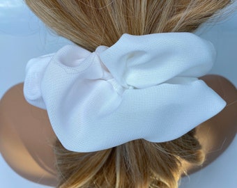 Silk Hair Scrunchie Hair Accessories for Women- Silk Hair Bow Scrunchie for Mom -Oversize White Chiffon Scrunchie Ponytail Scrunchie for Her