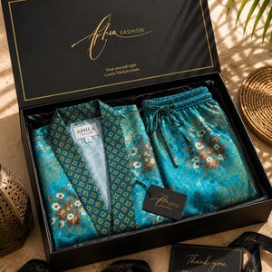 Mens Kimono Robe Set | Bali Batik Satin Resort Wear | Matching Robe and Boxers.