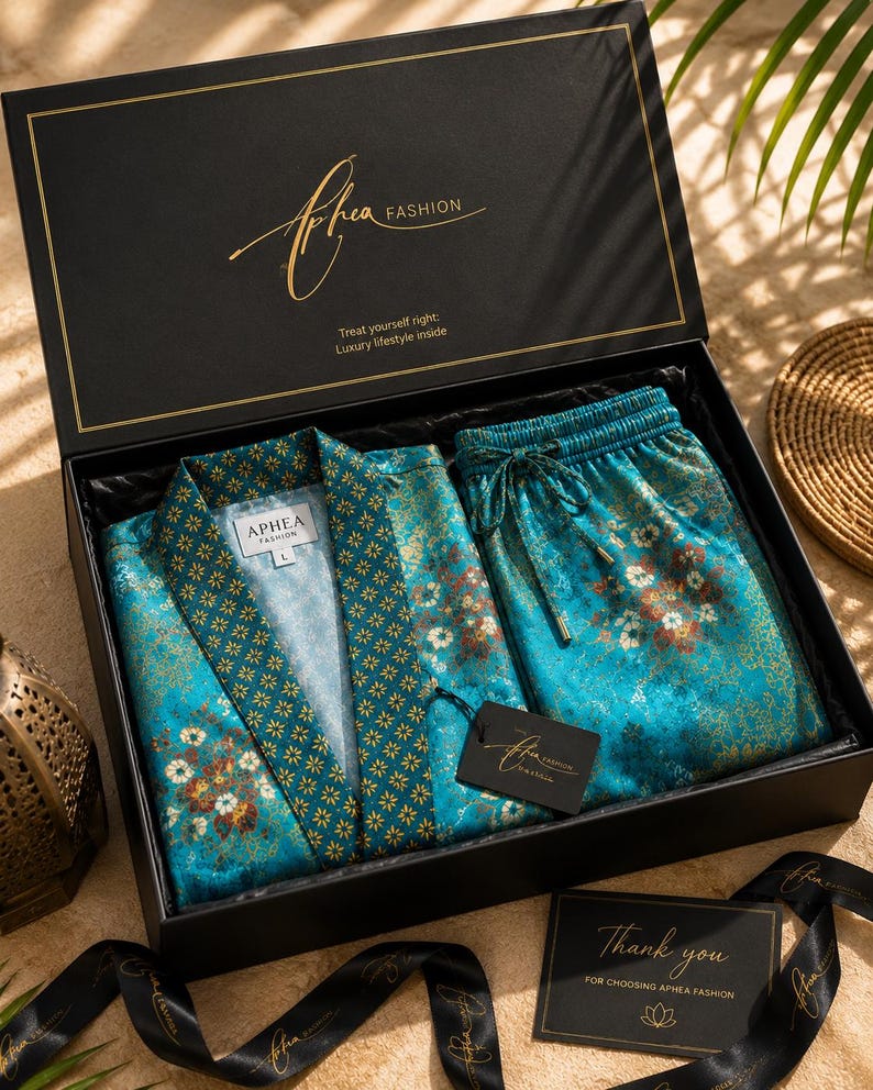 Mens Kimono Robe Set | Bali Batik Satin Resort Wear | Matching Robe and Boxers.