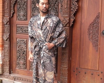 Organic Cotton Kimono Robe Kaftan Robe - Long Tulum Style Kimono Robe Gift for Men - Bohemian Style Cotton Robe - Beautiful Bali Batik Robe
