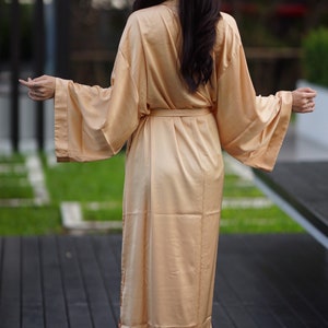 Long Sleeve Silk Satin Robe Kimono Robe - Soft and Sexy Full-Length Robes for Women - Dressing Gown Night Wear Dress - Gift for a Couple