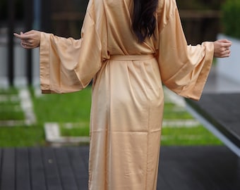 Long Sleeve Silk Satin Robe Kimono Robe - Soft and Sexy Full-Length Robes for Women - Dressing Gown Night Wear Dress - Gift for a Couple