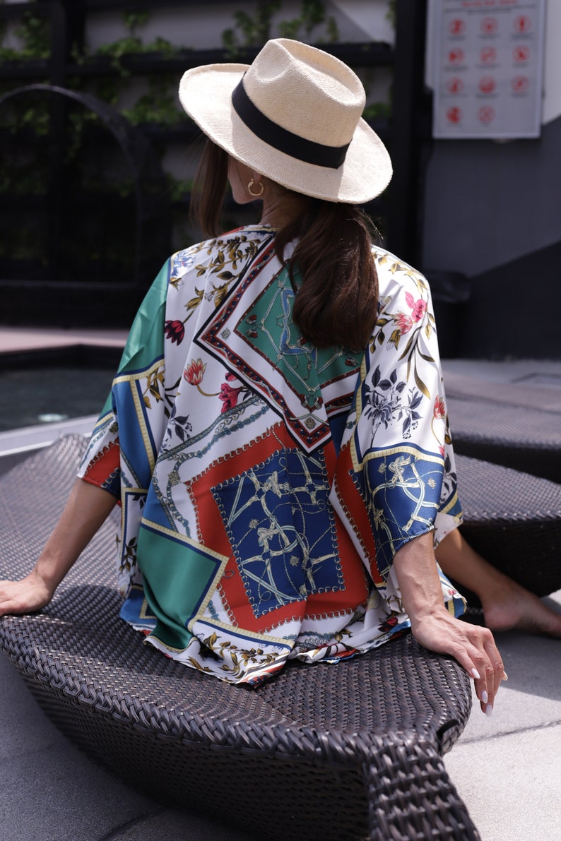 Short Kimono Cardigan Robe Beachwear Women's Cover-Up Dress Short Rayon Light Fabric Cover Up Boho Festival Beachwear Cover Up image 9